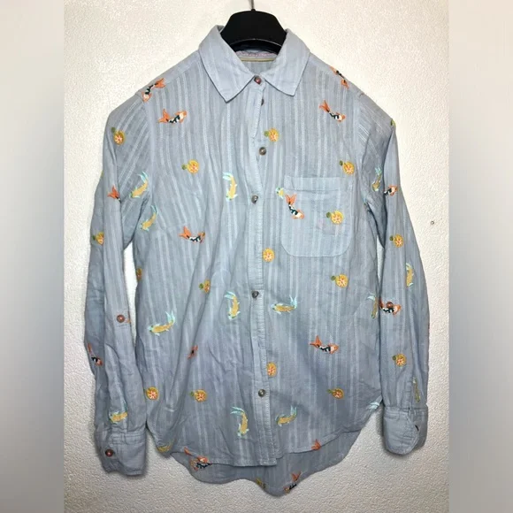 Anthropologie Maeve light blue Embroidered Dress Shirt S - Picture 2 of 12